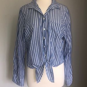 J. Crew Blue and White Striped Button Down w/ Tie